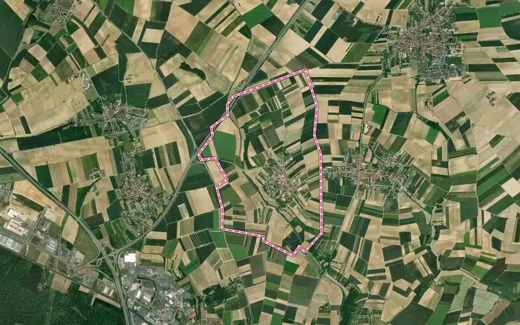 Vue satellite de Rottelsheim avec ses contours administratifs