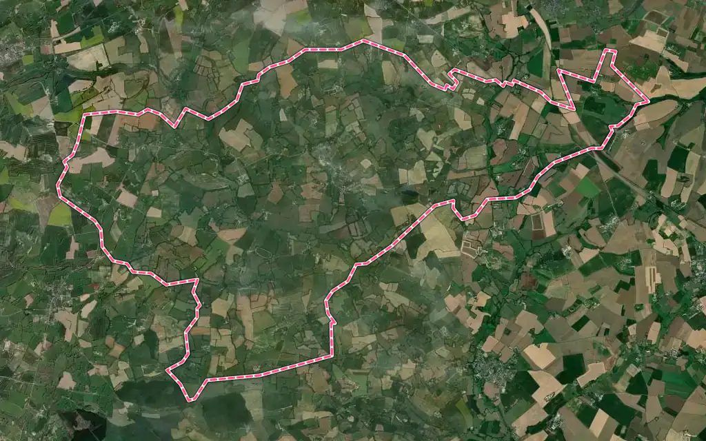 Vue satellite de Rouez avec ses contours administratifs