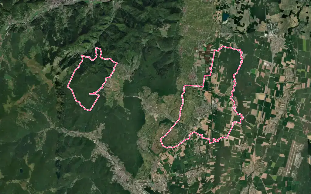 Vue satellite de Rouffach avec ses contours administratifs
