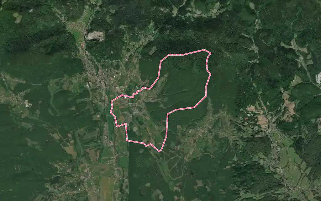 Vue satellite de Rougegoutte avec ses contours administratifs
