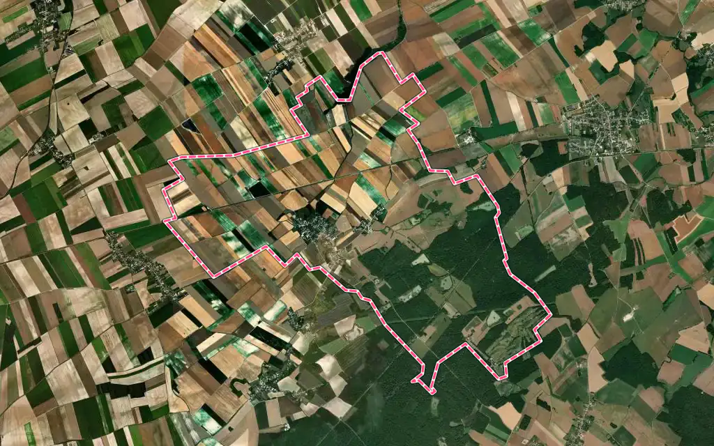 Vue satellite de Rouilly-Sacey avec ses contours administratifs