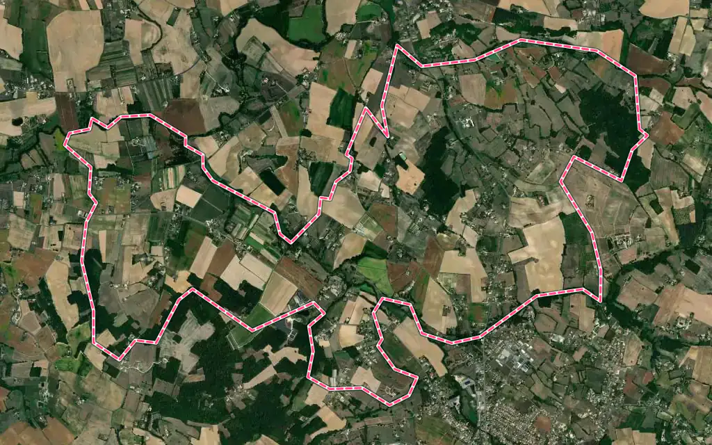 Vue satellite de Roumagne avec ses contours administratifs