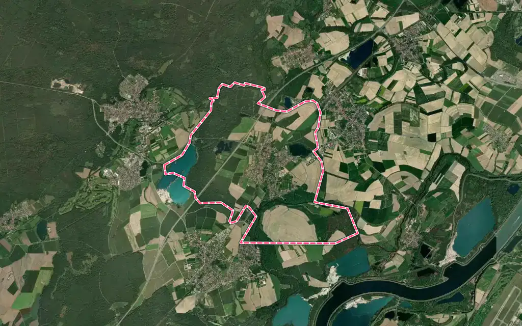 Vue satellite de Rountzenheim-Auenheim avec ses contours administratifs