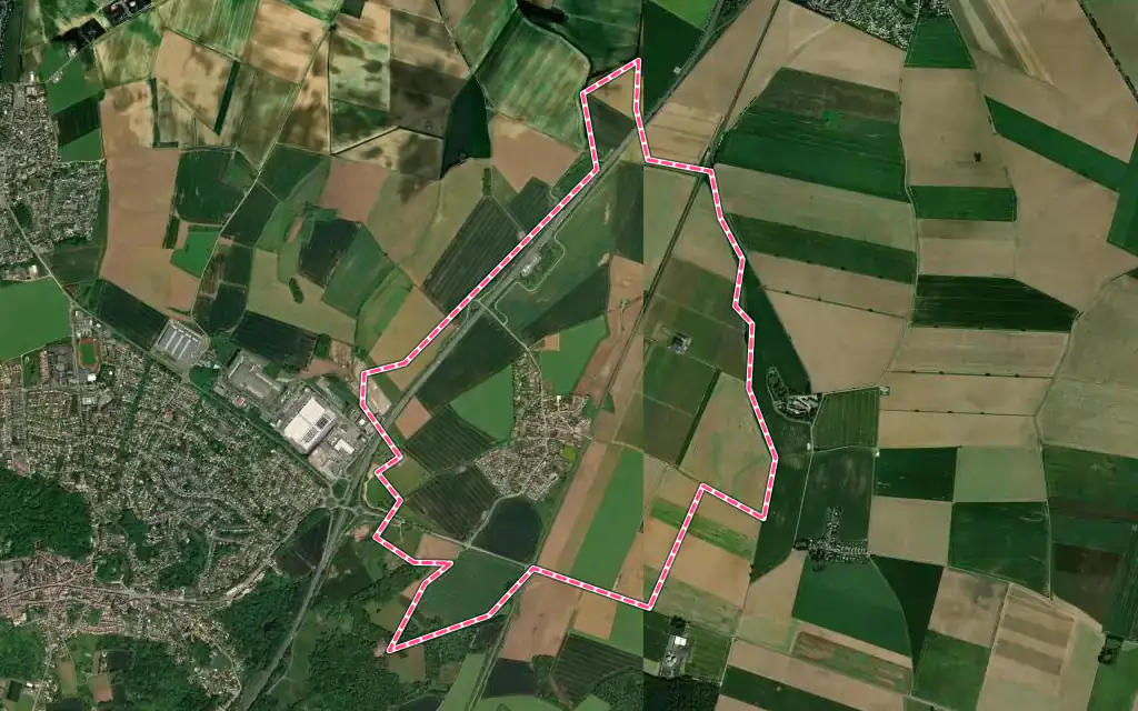 Vue satellite de Rouvres avec ses contours administratifs