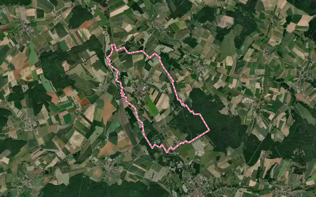 Vue satellite de Roville-aux-Chênes avec ses contours administratifs