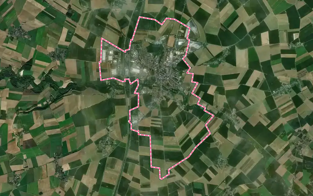 Vue satellite de Roye avec ses contours administratifs