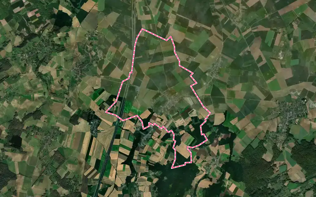 Vue satellite de Roye-sur-Matz avec ses contours administratifs
