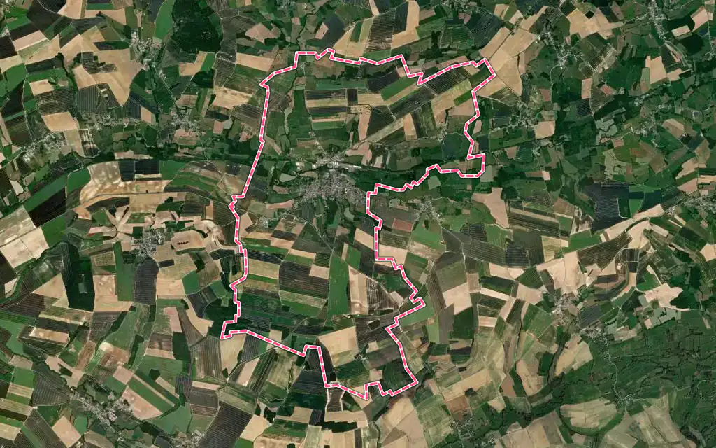 Vue satellite de Rozoy-sur-Serre avec ses contours administratifs