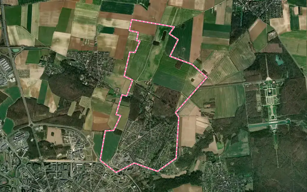Vue satellite de Rubelles avec ses contours administratifs