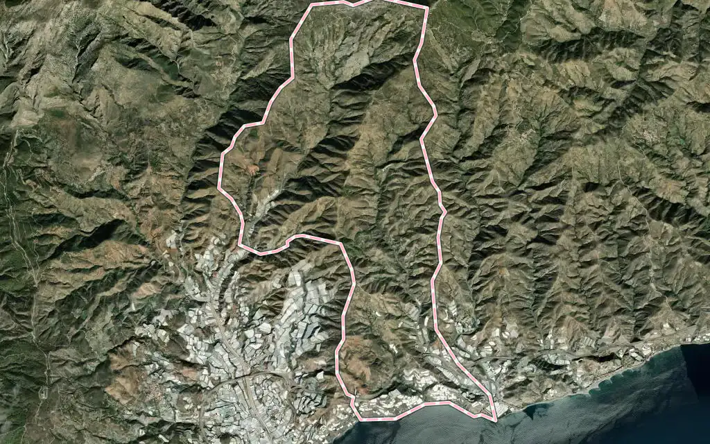 Vista satélite de Rubite con su contorno administrativo