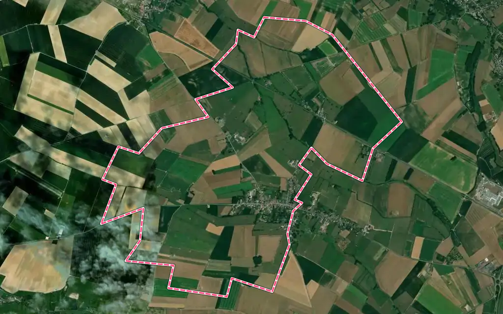 Vue satellite de Ruesnes avec ses contours administratifs