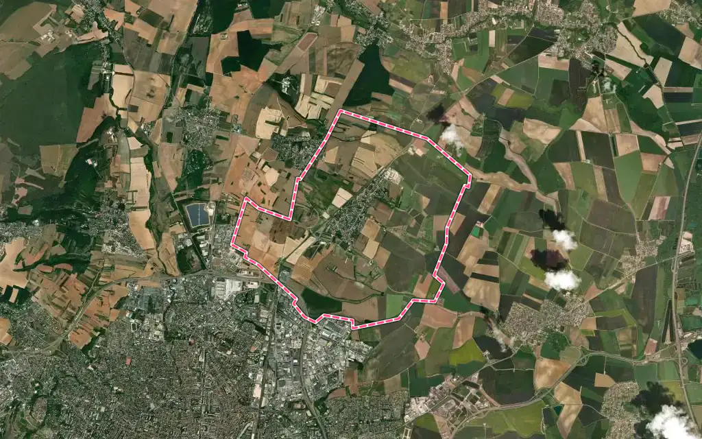 Vue satellite de Ruffey-lès-Echirey avec ses contours administratifs