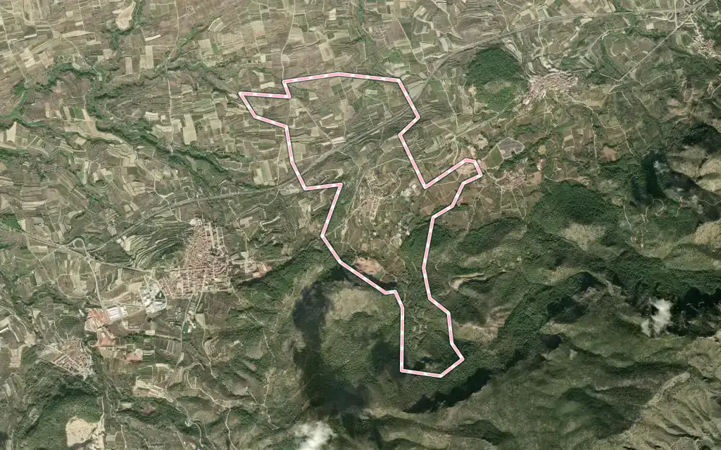 Vista satélite de Rugat con su contorno administrativo