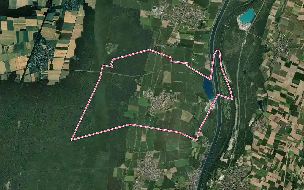 Vue satellite de Rumersheim-le-Haut avec ses contours administratifs