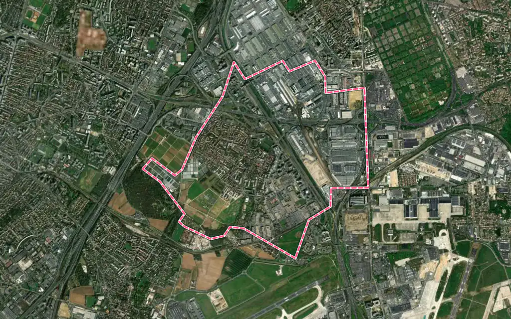 Vue satellite de Rungis avec ses contours administratifs