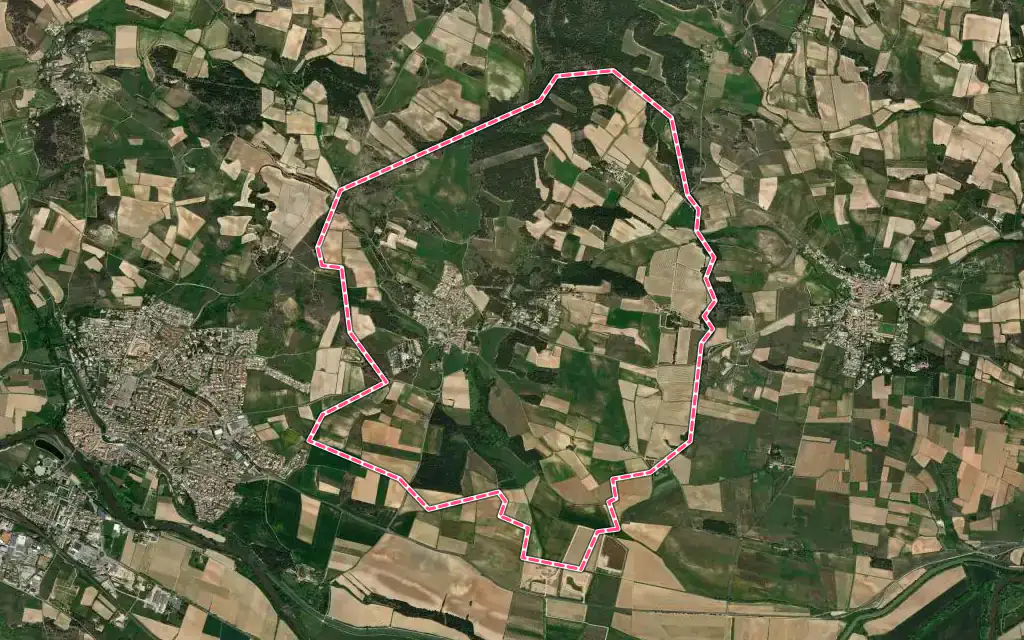Vue satellite de Rustiques avec ses contours administratifs