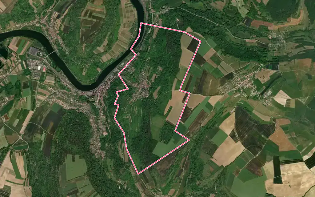 Vue satellite de Rustroff avec ses contours administratifs