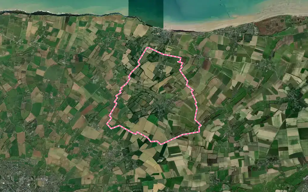Vue satellite de Ryes avec ses contours administratifs