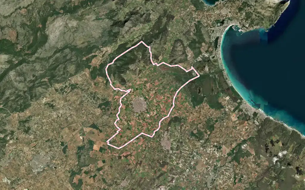Vista satélite de sa Pobla con su contorno administrativo