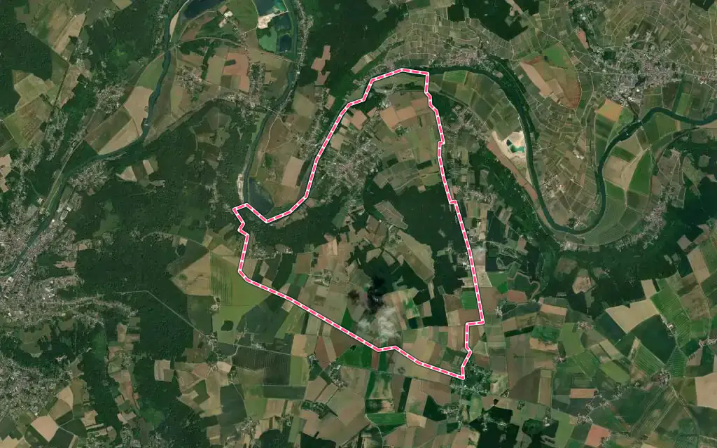 Vue satellite de Saâcy-sur-Marne avec ses contours administratifs