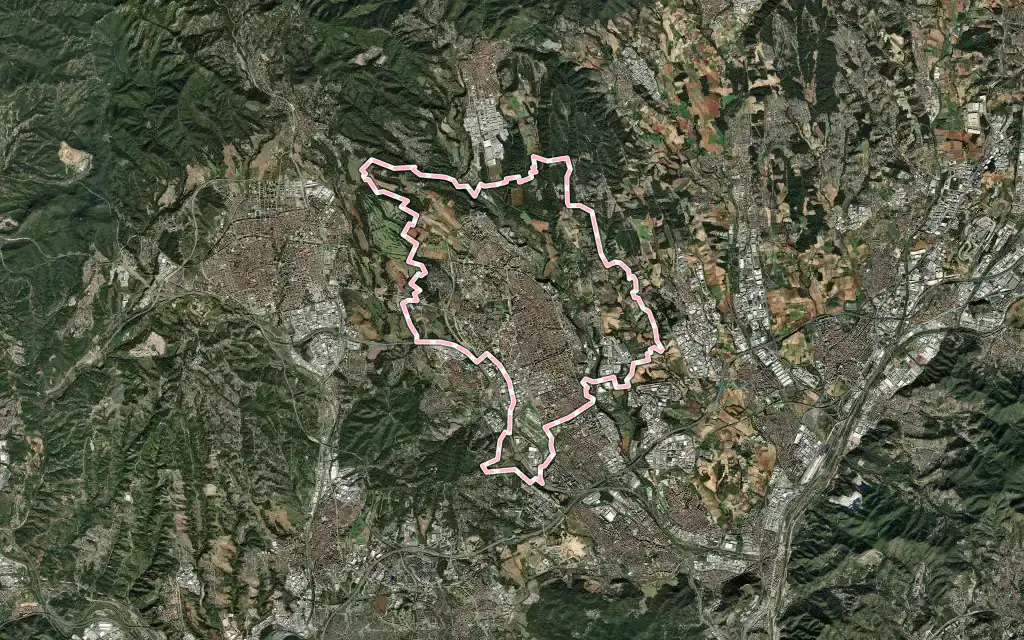 Vista satélite de Sabadell con su contorno administrativo