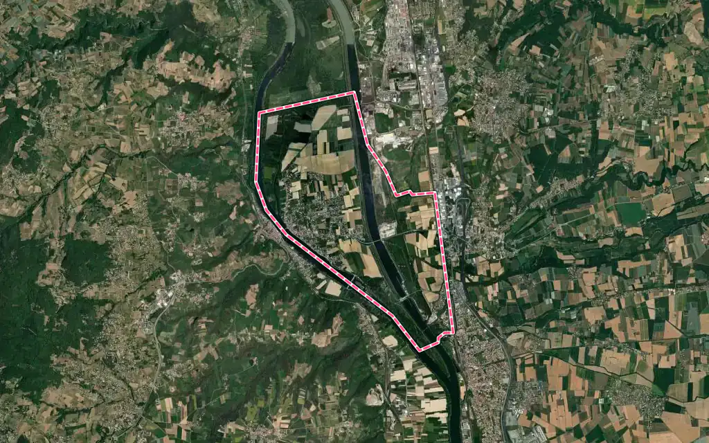 Vue satellite de Sablons avec ses contours administratifs
