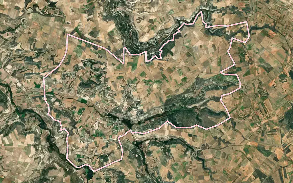 Vista satélite de Sacramenia con su contorno administrativo