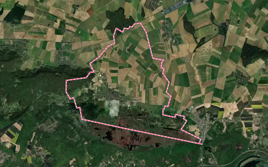 Vue satellite de Sacy-le-Grand avec ses contours administratifs