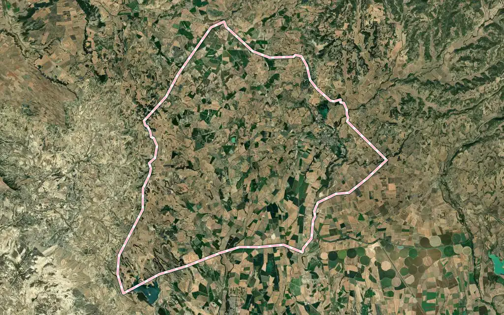 Vista satélite de Sádaba con su contorno administrativo