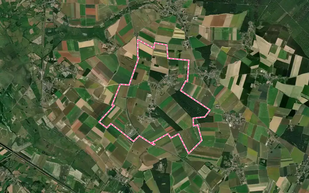 Vue satellite de Sailly-Flibeaucourt avec ses contours administratifs