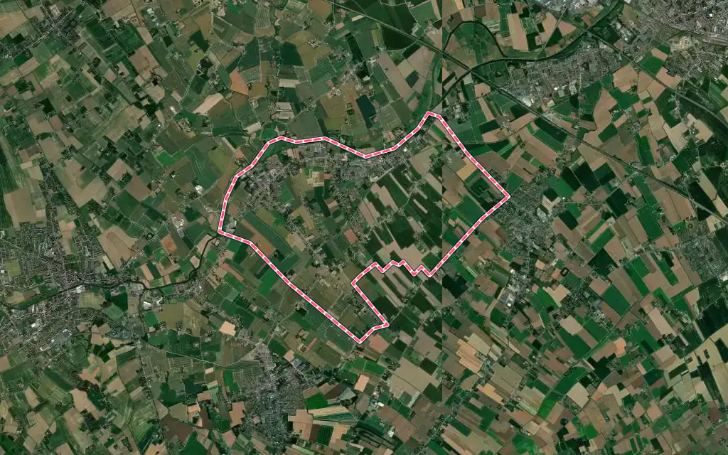 Vue satellite de Sailly-sur-la-Lys avec ses contours administratifs