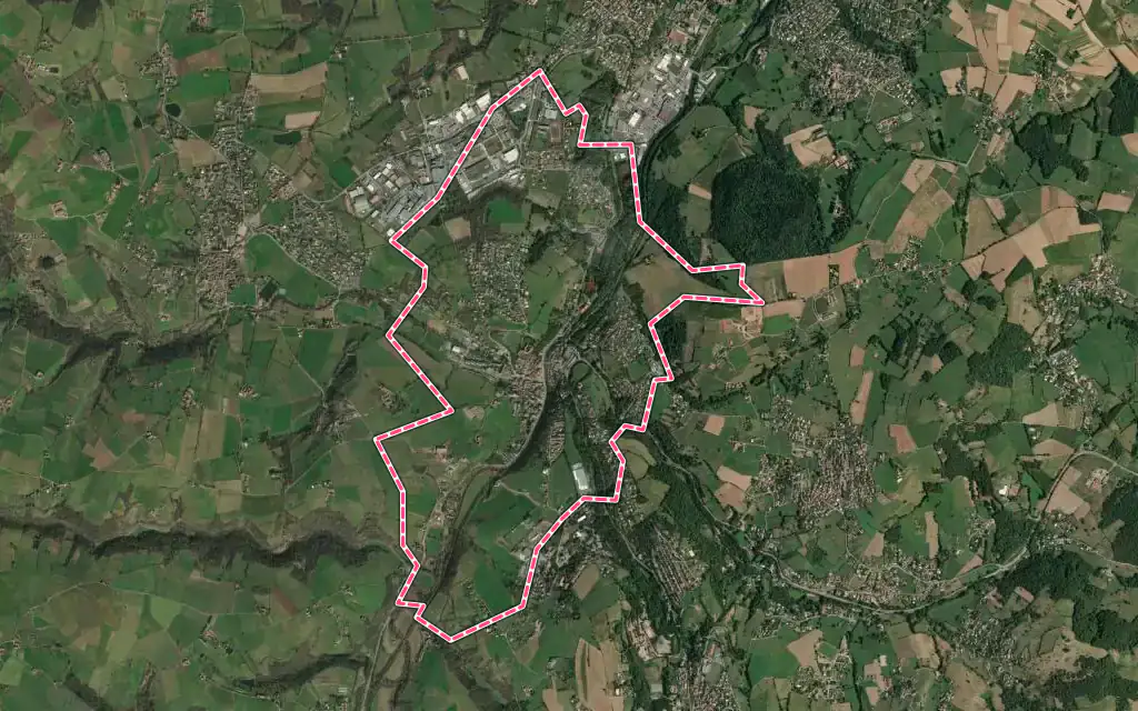Vue satellite de Sain-Bel avec ses contours administratifs