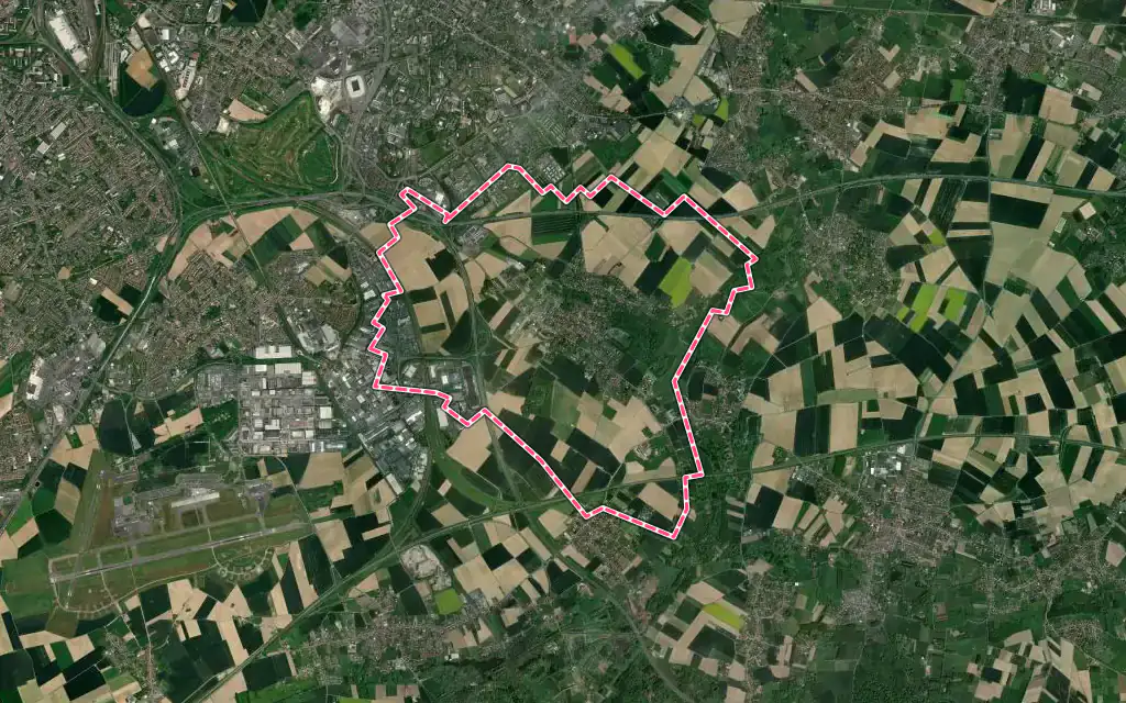 Vue satellite de Sainghin-en-Mélantois avec ses contours administratifs