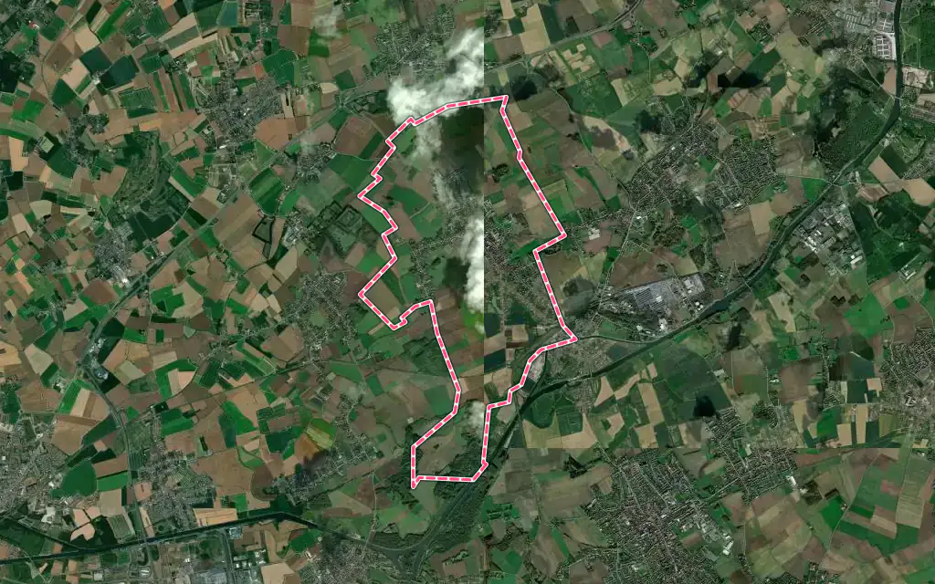 Vue satellite de Sainghin-en-Weppes avec ses contours administratifs