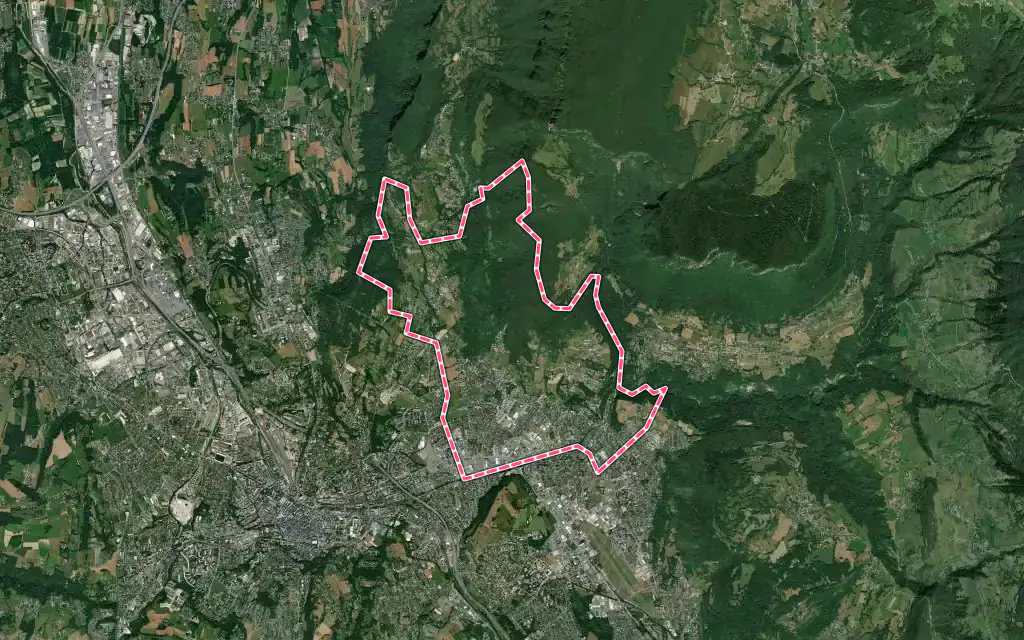 Vue satellite de Saint-Alban-Leysse avec ses contours administratifs
