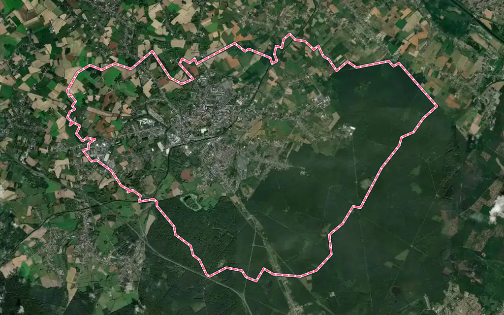 Vue satellite de Saint-Amand-les-Eaux avec ses contours administratifs