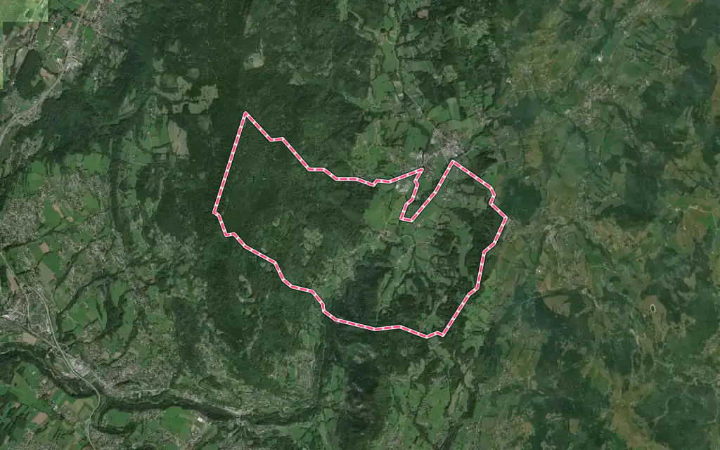 Vue satellite de Saint-André-de-Boëge avec ses contours administratifs