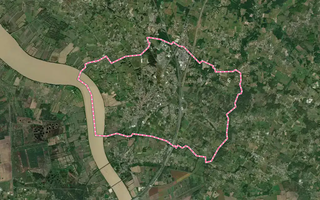 Vue satellite de Saint-André-de-Cubzac avec ses contours administratifs