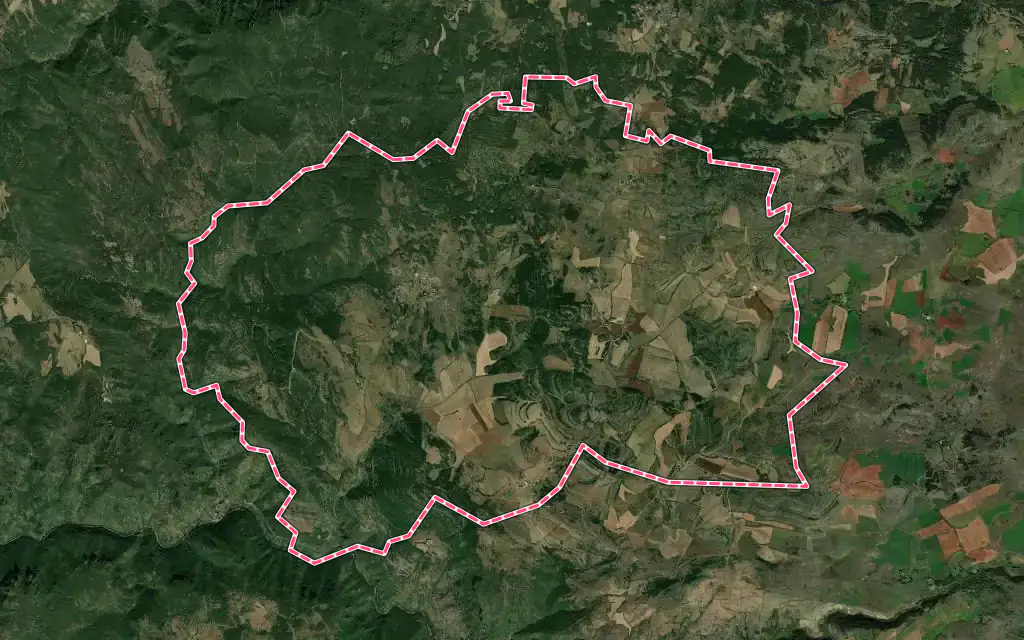 Vue satellite de Saint-André-de-Vézines avec ses contours administratifs