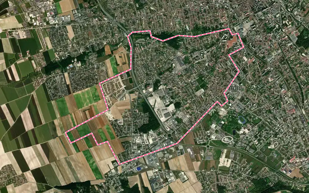 Vue satellite de Saint-André-les-Vergers avec ses contours administratifs
