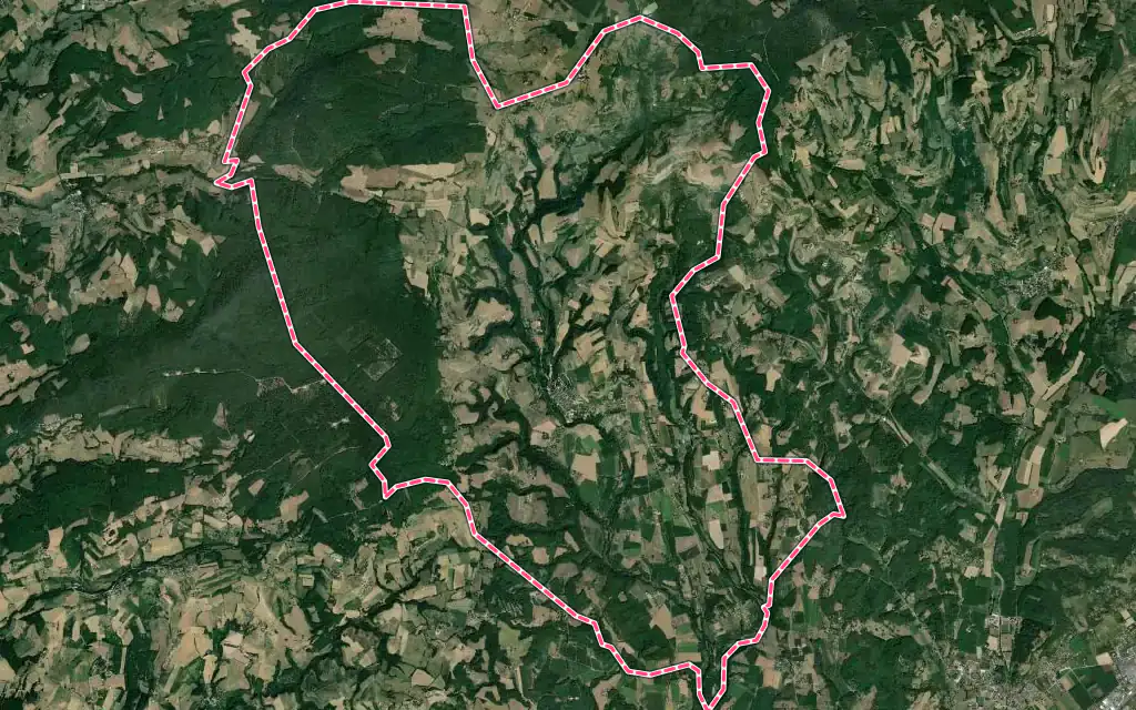 Vue satellite de Saint Antoine l'Abbaye avec ses contours administratifs
