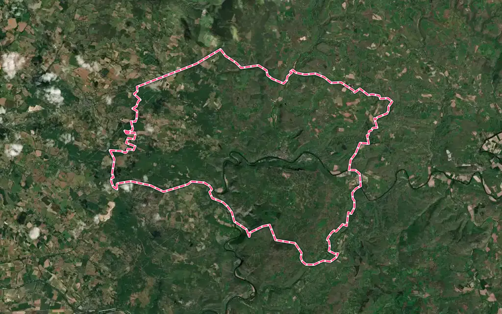 Vue satellite de Saint-Antonin-Noble-Val avec ses contours administratifs