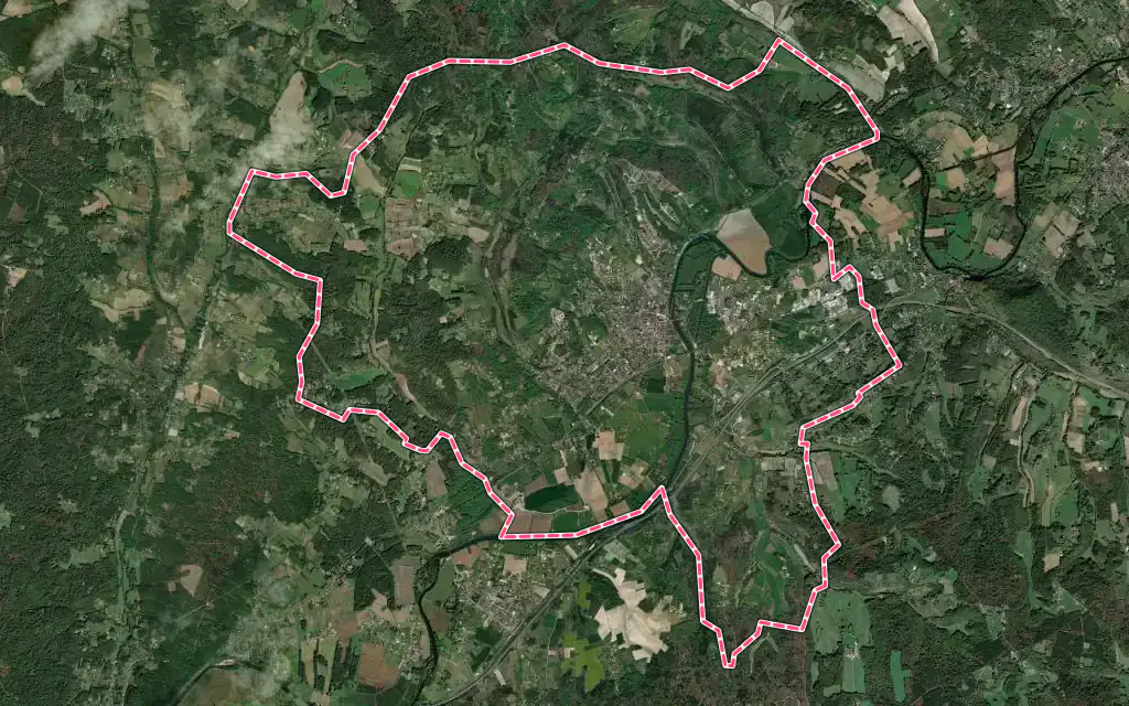 Vue satellite de Saint-Astier avec ses contours administratifs