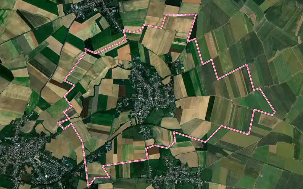 Vue satellite de Saint-Aubert avec ses contours administratifs