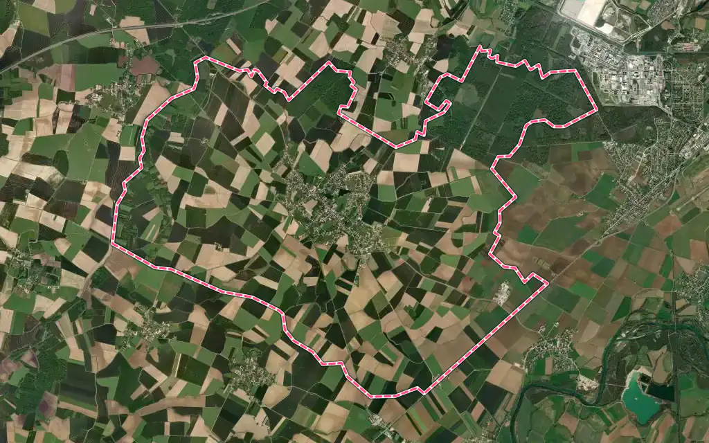 Vue satellite de Saint-Aubin avec ses contours administratifs