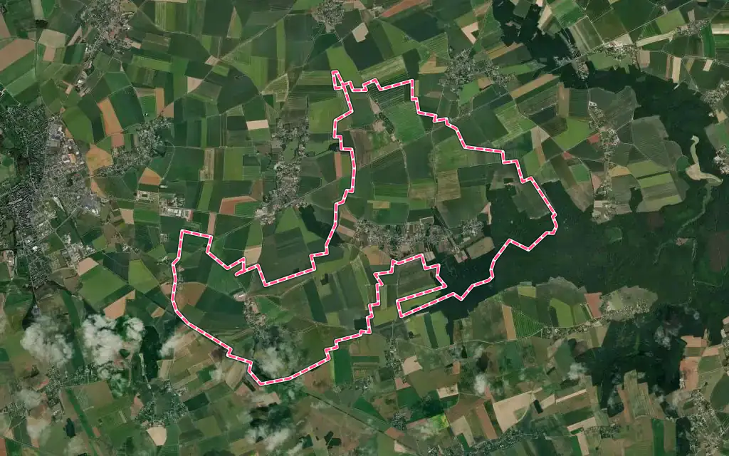 Vue satellite de Saint-Aubin-d'Écrosville avec ses contours administratifs