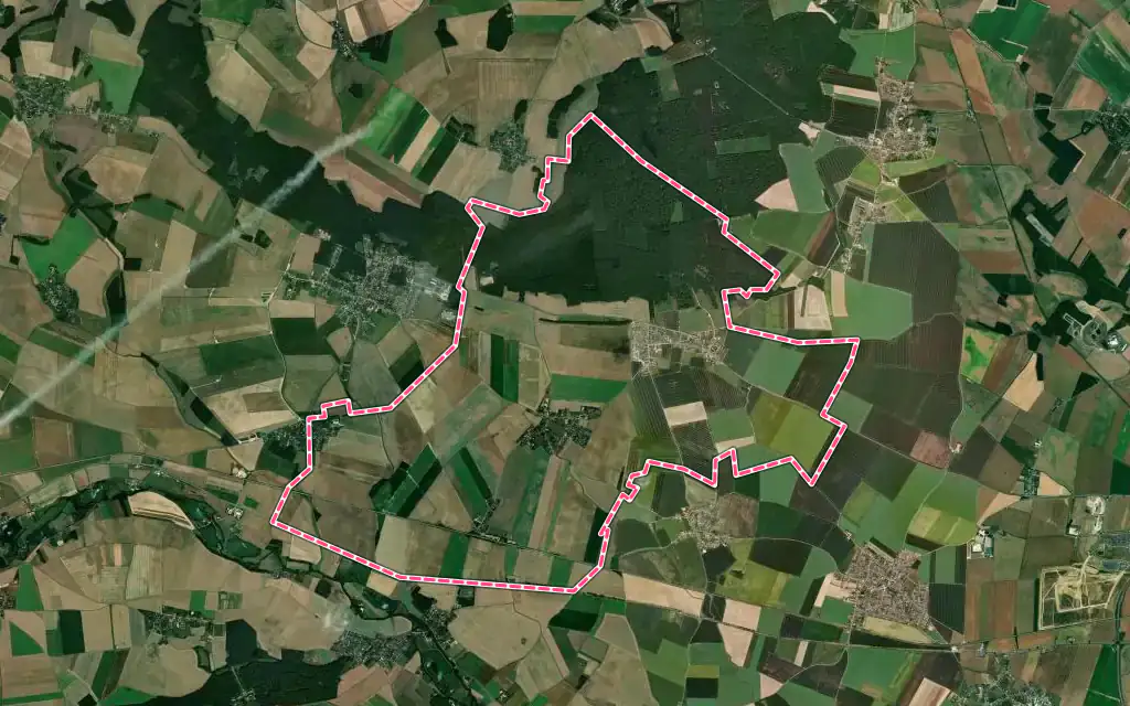 Vue satellite de Saint-Aubin-des-Bois avec ses contours administratifs