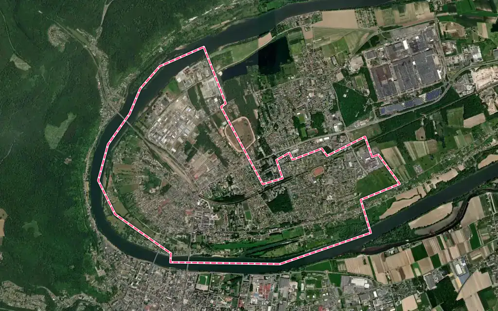 Vue satellite de Saint-Aubin-lès-Elbeuf avec ses contours administratifs