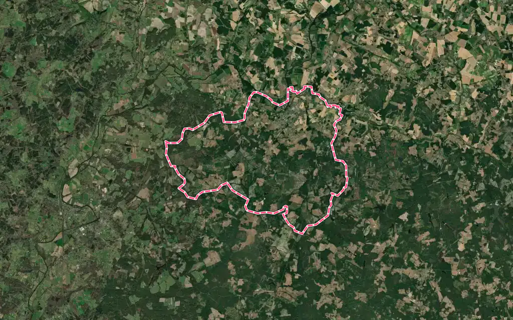 Vue satellite de Saint Aulaye-Puymangou avec ses contours administratifs