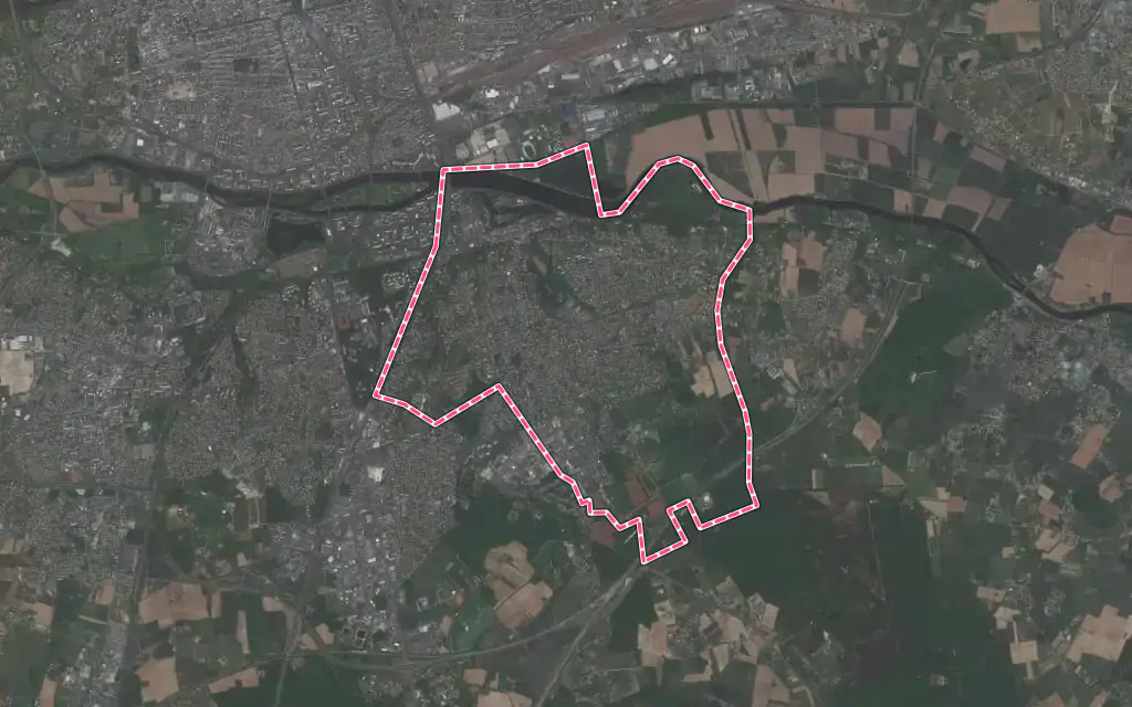 Vue satellite de Saint-Avertin avec ses contours administratifs
